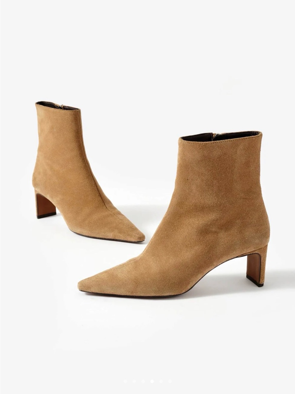 Pointed Toe Suede Ankle Boots in Camel